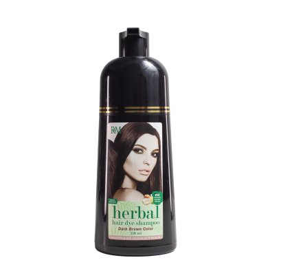 แชมพูปิดผมขาวสีน้ำตาลเข้ม R&M Herbal Hair Dye Shampoo Dark Brown Color 350ml