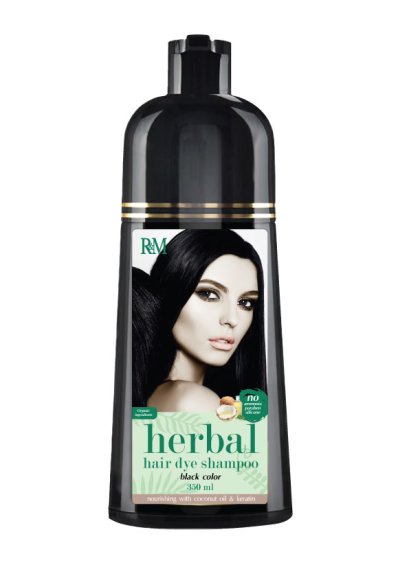 แชมพูปิดผมขาวสีดำ R&M Herbal Hair Dye Shampoo Black Color 350ml