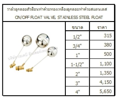 ลูกลอยทองเหลือง,เรือนวาล์วทองเหลือง,ลูกลอยสแตนเลส ก้านทองเหลือง
