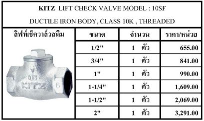 KITZ  LIFT CHECK VALVE MODEL : 10SF 