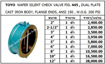 TOYO  WAFER SILENT CHECK VALVE FIG. 445 , DUAL PLATE