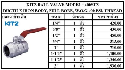 KITZ BALL VALVE MODEL : 400STZ