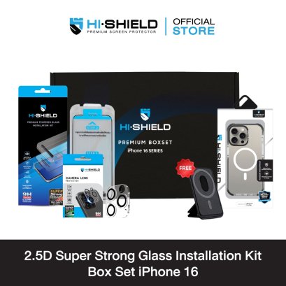 HI-SHIELD 2.5D Super Strong with installation kit Box Set iPhone16-ฟิล์มกระจก ฟิล์มกล้อง เคส [แถมชุดติดตั้ง ติดตั้งง่าย]