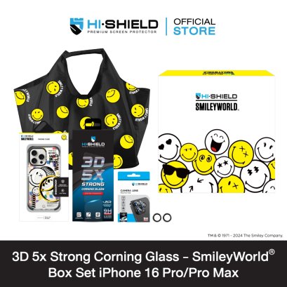 HI-SHIELD 3D 5X Strong Corning Glass SmileyWorld® Box Set iPhone16 Pro/ProMax-ฟิล์มกระจก ฟิล์มกล้อง เคส [แถมชุดติดตั้ง]