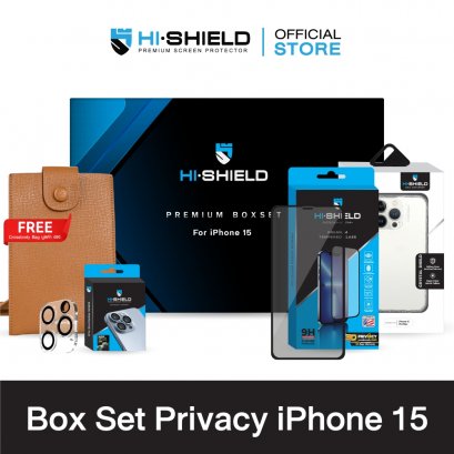 พร้อมส่ง HI-SHIELD Box Set 3D Privacy iPhone15 ฟิล์มกระจกกันเผือก ฟิล์มกล้อง เคส [แถมคูปองติดฟิล์มฟรี]