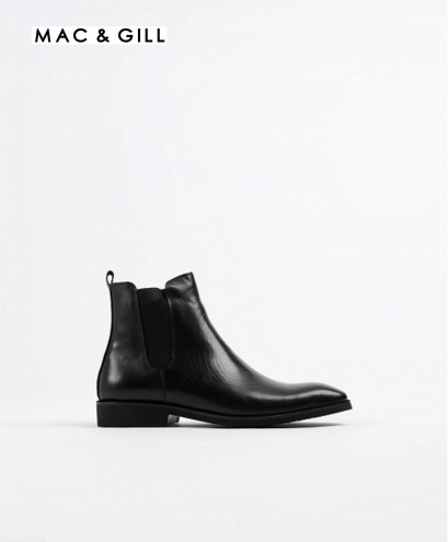 รองเท้าบู้ทผู้ชายหนังแท้ทรงเชลซี รองเท้าผู้ชายสีดำ  Minimalist Chelsea Leather Boots Original 100%