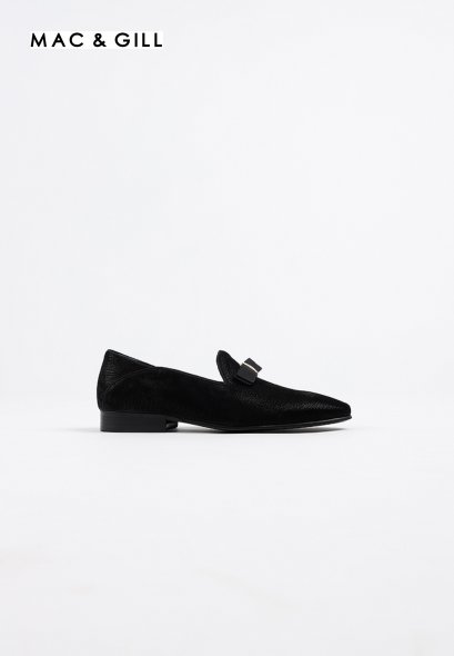 รองเท้าผู้ชายหนังแท้แบบโลฟฟเฟอร์สีดำ  Black Slim Suede Loafer Genuine Nubuck Leather