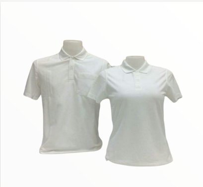 เสื้อโปโลสีขาว ผ้าทีเคพรีเมี่ยมสีพื้น