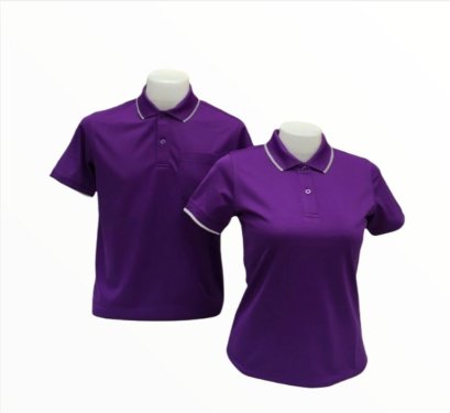 เสื้อโปโล สีม่วง ปกขลิปขาวม่วงเข้ม