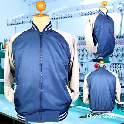 แจ็คเก็ตเบสบอล สีกรมท่าแขนเทา