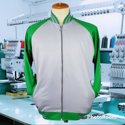 แจ็คเก็ตเบสบอลสีเทา/เขียว