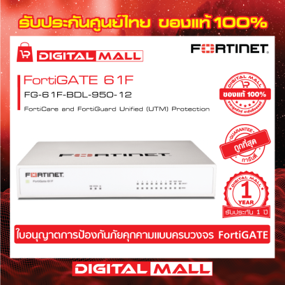 FORTINET FortiGATE 61F FG-61F-BDL-950-12  (Firewall) รับประกัน 1 ปี