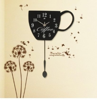 wall clock นาฬิกาทำจากไม้และเหล็ก รูปกาแฟ 