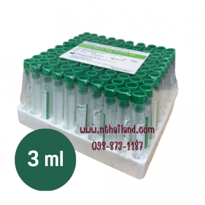 หลอดเก็บเลือด Lithium Heparin  Tube  Non-vac ขนาด 3 ml (100หลอด/ถาด)