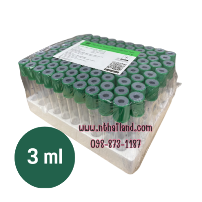 หลอดเก็บเลือด Lithium Heparin Vacuum Tube ขนาด 3 ml (100หลอด/ถาด)