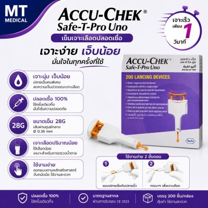 เข็มเจาะปลายนิ้ว Accu-Chek Safe-T-Pro UNO 200 ชิ้น ( Single-Use Safety Lancets )