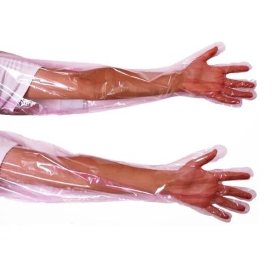 ถุงมือพลาสติก ผสมเทียม&ทำคลอด ยาว 90 cm. (100ชิ้น/กล่อง)