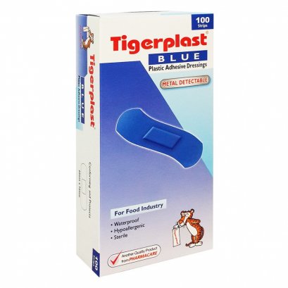 Tigerplast blue พลาสเตอร์แบบตรวจจับโลหะ (100แผ่น/กล่อง)