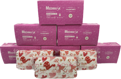 หน้ากากอนามัย ยี่ห้อ MEDIMASK VALENTINE (25ชิ้น/กล่อง)
