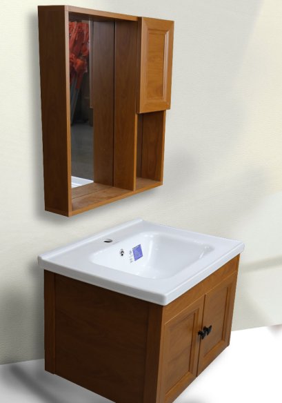 Blue diamond, Wash basin with complete glass cabinet (wood pattern) model FH811