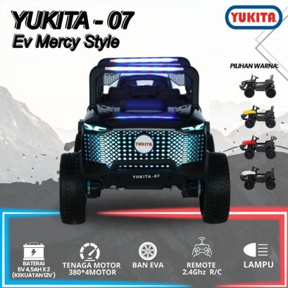 Mainan Mobil Aki Jeep Anak Yukita 07 EV Mercy Style Ban Karet - Merah - Hitam - Putih