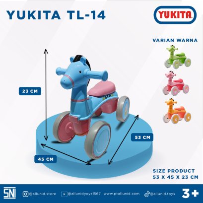 Mainan Anak Mobil Dorong Ride On Yukita TL-14 Ban Karet Cute Push Toys Sepeda Dorong Ride On Tolo TL 14 Motoran - Pink