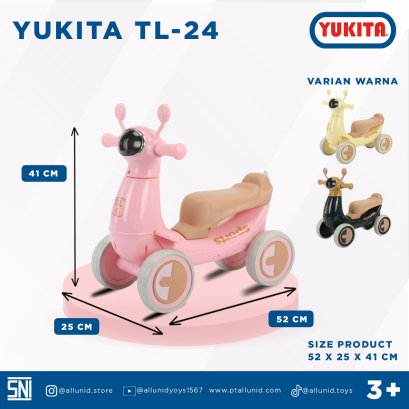 Mainan Anak Mobil Dorong Ride On Yukita TL-24 Ban Karet Cute Push Toys Sepeda Dorong Ride On Tolo TL 24 Motoran - Pink