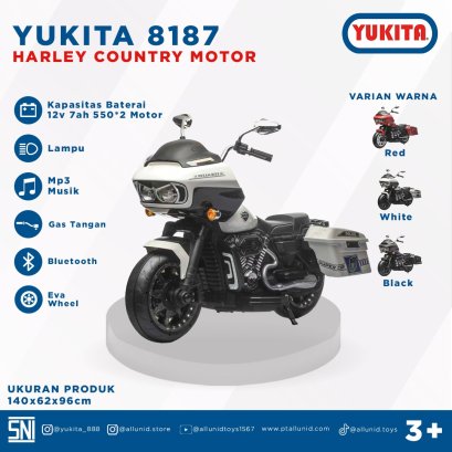 Mainan Motor Aki Anak Motor Aki Yukita 8187 HARLEY COUNTRY MOTOR Ban Karet - Putih