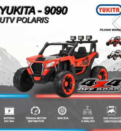 Mainan Anak Mobil Aki Anak Yukita 9090 UTV Polaris Ban Karet - Merah - Merah - Putih