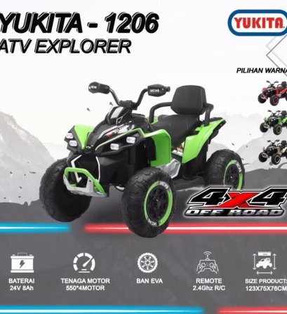 Mainan Motor Aki Anak Yukita 1206 ATV EXPLORER Ban Karet - Hijau - Hijau - Merah