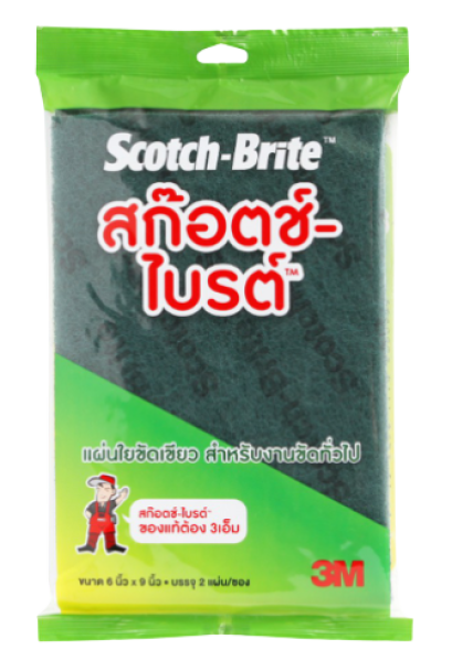 3M สก๊อตช์-ไบรต์™ แผ่นใยขัดสีเขียว No.96 6"x9" 2แผ่น/แพ็ค