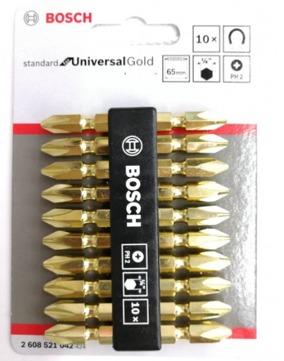 ชุดดอกไขควงแฉก PH2-65มม. สีทอง BOSCH 10ดอก/แพ็ค