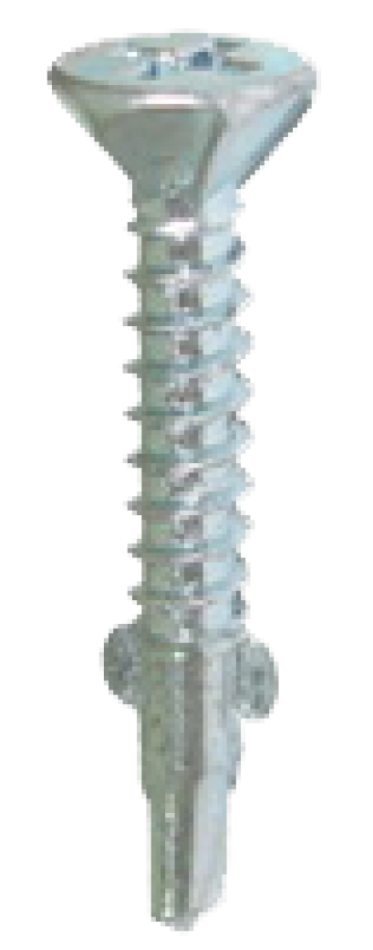 สกรูปลายสว่านหัวเตเปอร์ มีปีก ชุบขาว