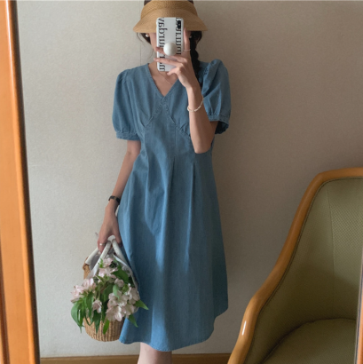 [[พร้อมส่ง]] ชุดเดรสยีนส์