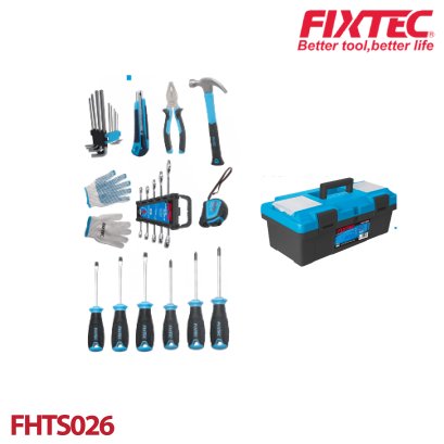 ชุดเครื่องมือช่าง 26 ชิ้น พร้อมกล่องเครื่องมือ FIXTEC FHTS026