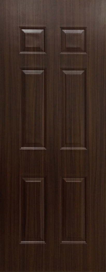 ประตู uPVC รุ่นภายใน EXTERA ลายไม้ สี Brownie Oak ลูกฟัก 6 ช่องตรง