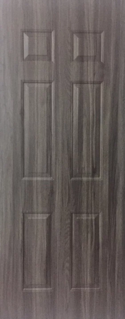 ประตู uPVC รุ่นภายใน EXTERA ลายไม้ สี Smoky Grey ลูกฟัก 6 ช่องตรง