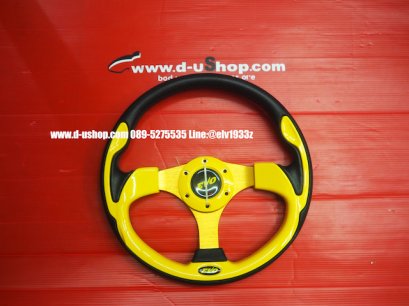 พวงมาลัยแต่งแบบถูก ลาย EVO ก้านเหลือง สำหรับรถทุกรุ่น