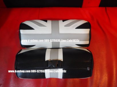 หมอนรองคอหนังดำปักลายธงชาติอังกฤษเทาดำ สำหรับรถทุกรุ่น