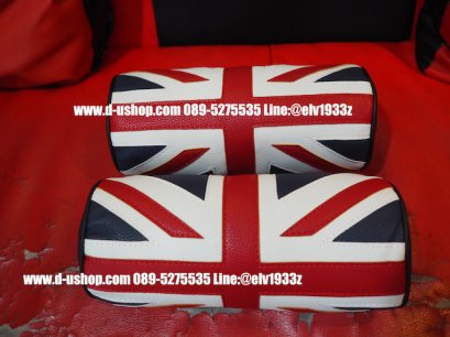 หมอนรองคอหนังดำปักลายธงชาติอังกฤษแดงน้ำเงินออริจินัล สำหรับรถทุกรุ่น