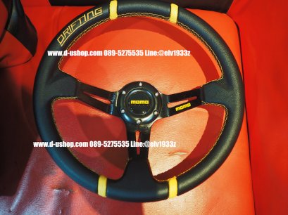 พวงมาลัยแต่งโลโก้MOMO ด้ายเหลือง สำหรับรถทุกรุ่น