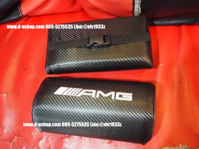 หมอนรองคอหนังดำปักโลโก้ AMG สำหรับรถเบนส์ทุกรุ่น