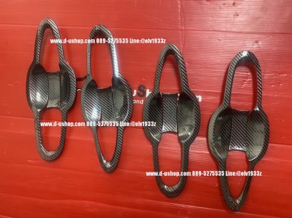 เบ้ามือเปิดประตูกันรอยสแตนเลสเคฟล่าดำตรงรุ่น Toyota Camry New 2019-22