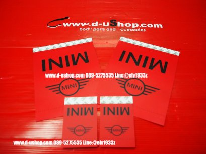 Mini car door tag, mini wings logo pattern, red background