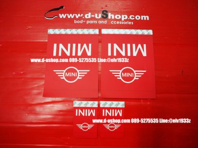 ป้ายแท็กติดประตูรถ Mini ลายโลโก้ปีกมินิพื้นแดง