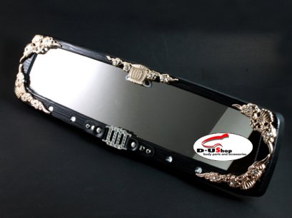 กระจกส่องหลัง VIP DAD รุ่น1 ขอบลายเส้น ดำ_เพชร ประดับทอง (270mm