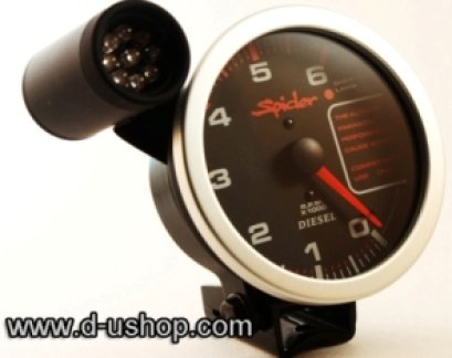 เกจ์วัดรอบ SPIDER Blackhawks ดีเซลเก่า 5 นิ้ว หน้าใส-ดำ Xenon