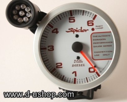 เกจ์วัดรอบ SPIDER Blackhawks ดีเซลเก่า 5 นิ้ว หน้าใส-ขาว (อักษรแดง)