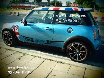 สติกเกอร์รอบคัน ลายคาดข้างปีกนก Mini Cooper สีฟ้า