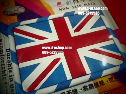 แผ่นรองกันลื่นหน้าคอนโซลรถ ลายธงชาติอังกฤษสีฟ้า รุ่นเหลี่ยม